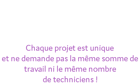 Votre reportage doit être étudié en amont pour affiner le devis précisément et selon votre budget ! Chaque projet est unique et ne demande pas la même somme de travail ni le même nombre de techniciens !